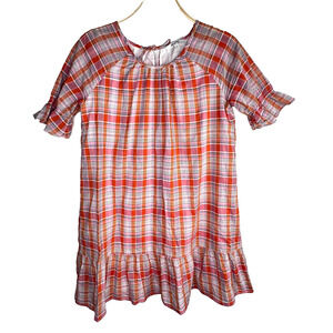 Madewell Women's Plaid Ruffle-Sleeve‎ Popover Mini Dress Size XS